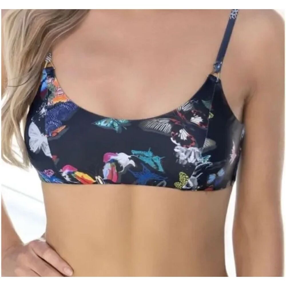Swiminista x Christian Lacroix Play Swim Top Black Butterfly Parade Print MEDIUM
